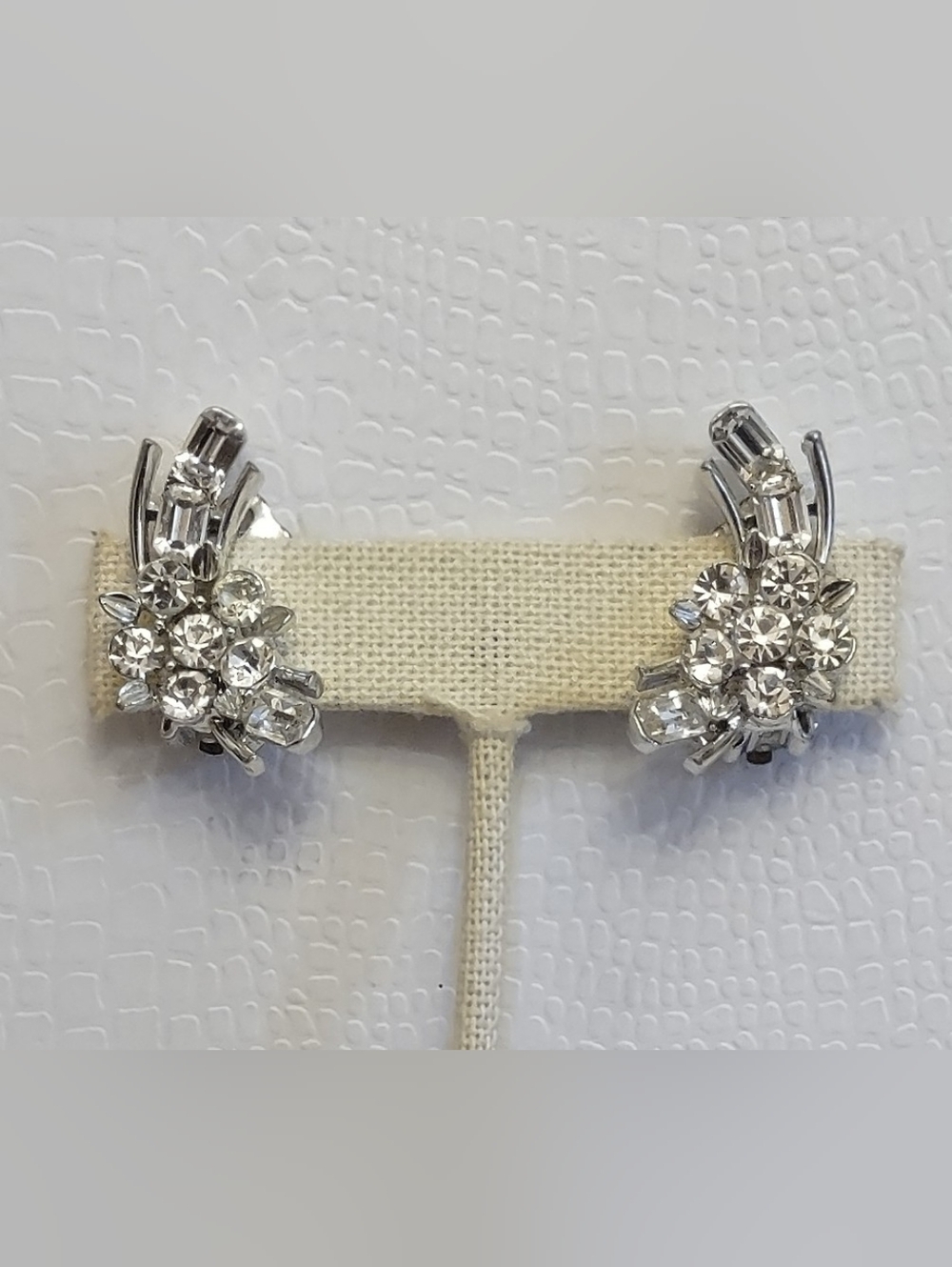 Lisner Silver Crystal Cluster Clip-On Earrings - Sparkling Floral Design